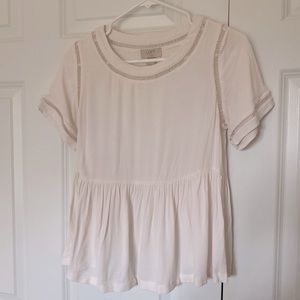 Loft Petite Short Sleeve White Peplum Blouse